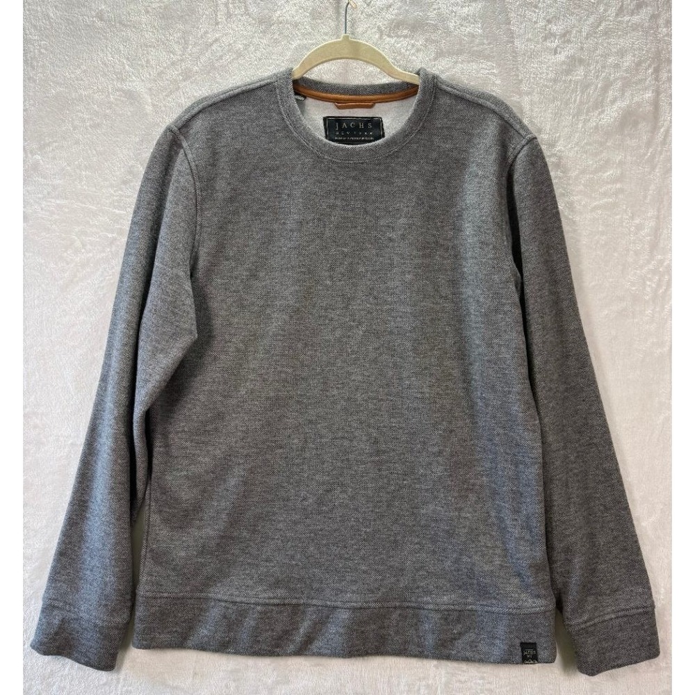JACHS New York Mens M Gray Crewneck Pullover Sweatshirt Fleece Suede Trim